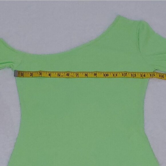 NWOT DEBASE off-shoulder ribbed long sleeves neon green bodysuit - Picture 7 of 13